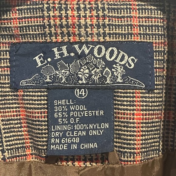 VTG EH Woods Womans Blazer Size 14 Plaid twead Career Wool Blend - Y993 - Picture 3 of 8